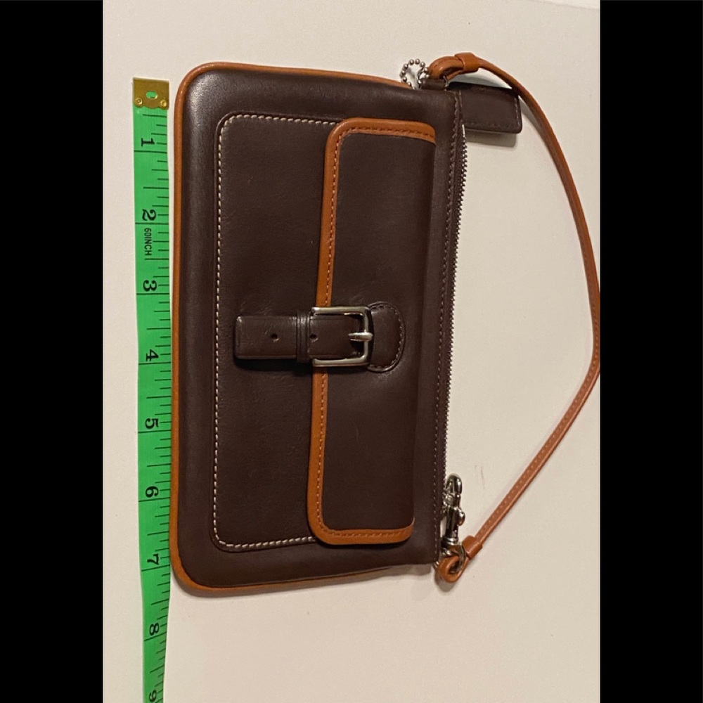Coach classic wristlet dark brown with tan trim